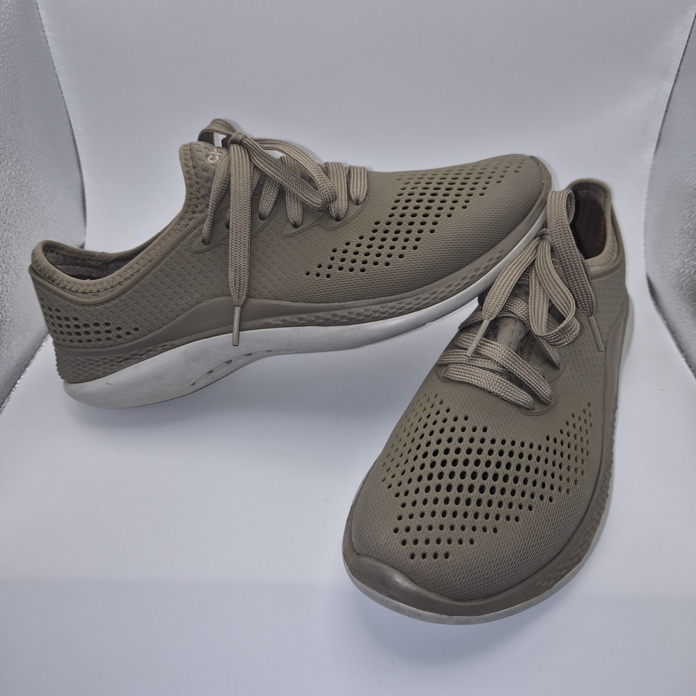 Crocs‎ LiteRide Sneakers Mens 8 Brown Taupe Lace Up Comfort Walking Shoes